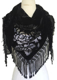 VTG18 Black Cotton Velvet & Silk Rose Scarf