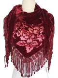 VTG18 Red Cotton Velvet & Silk Rose Scarf